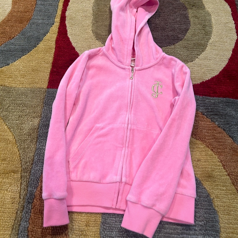 Juicy Couture Pink Y2K Velour Zip Up Jacket Hoodie Sweatshirt Girls Kids Size 6